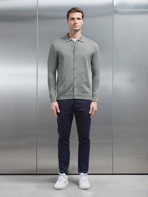 Cotton Knitted Button Through Shirt in Sage