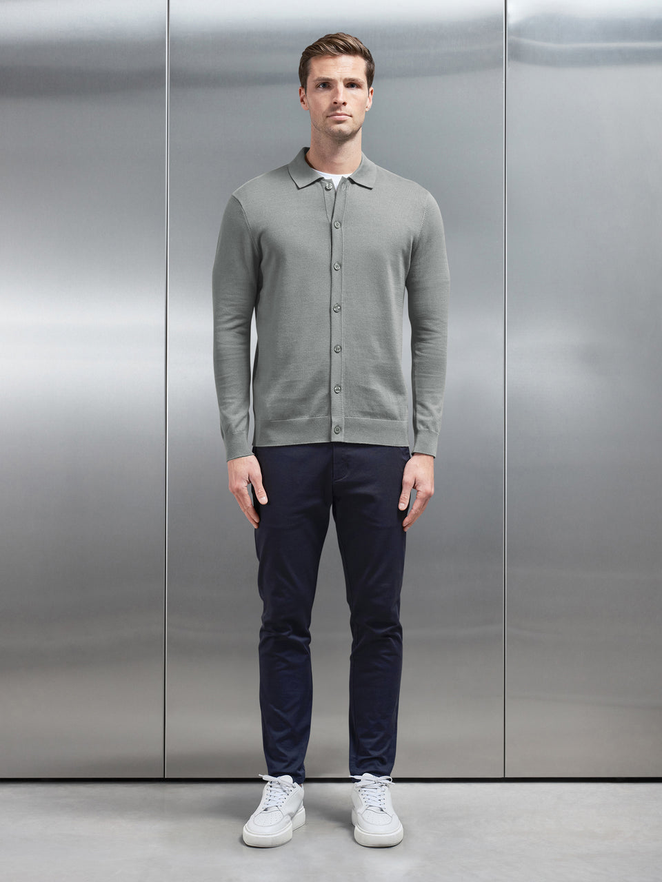 Cotton Knitted Button Through Shirt in Sage