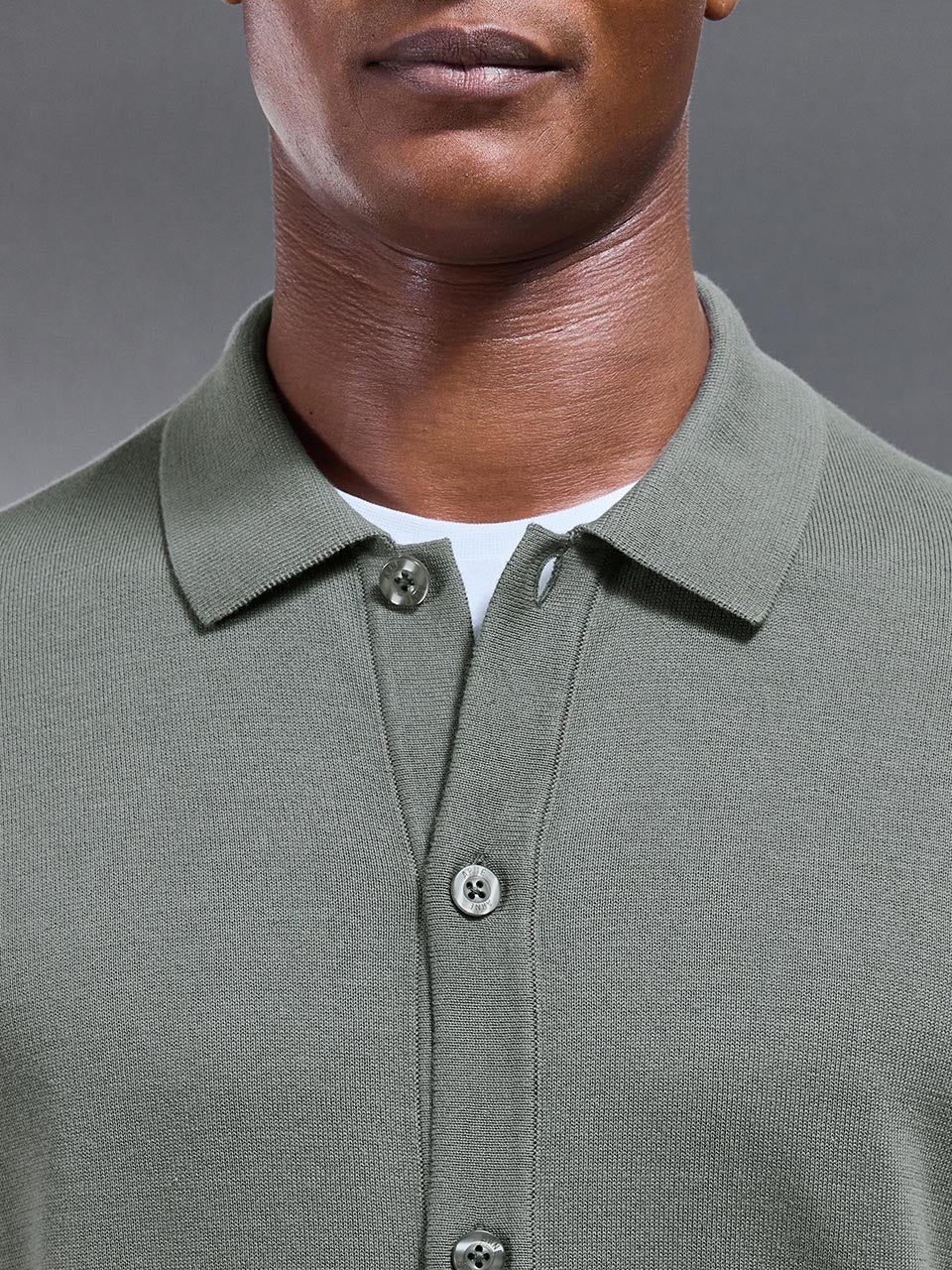 Cotton Knitted Button Through Shirt in Sage