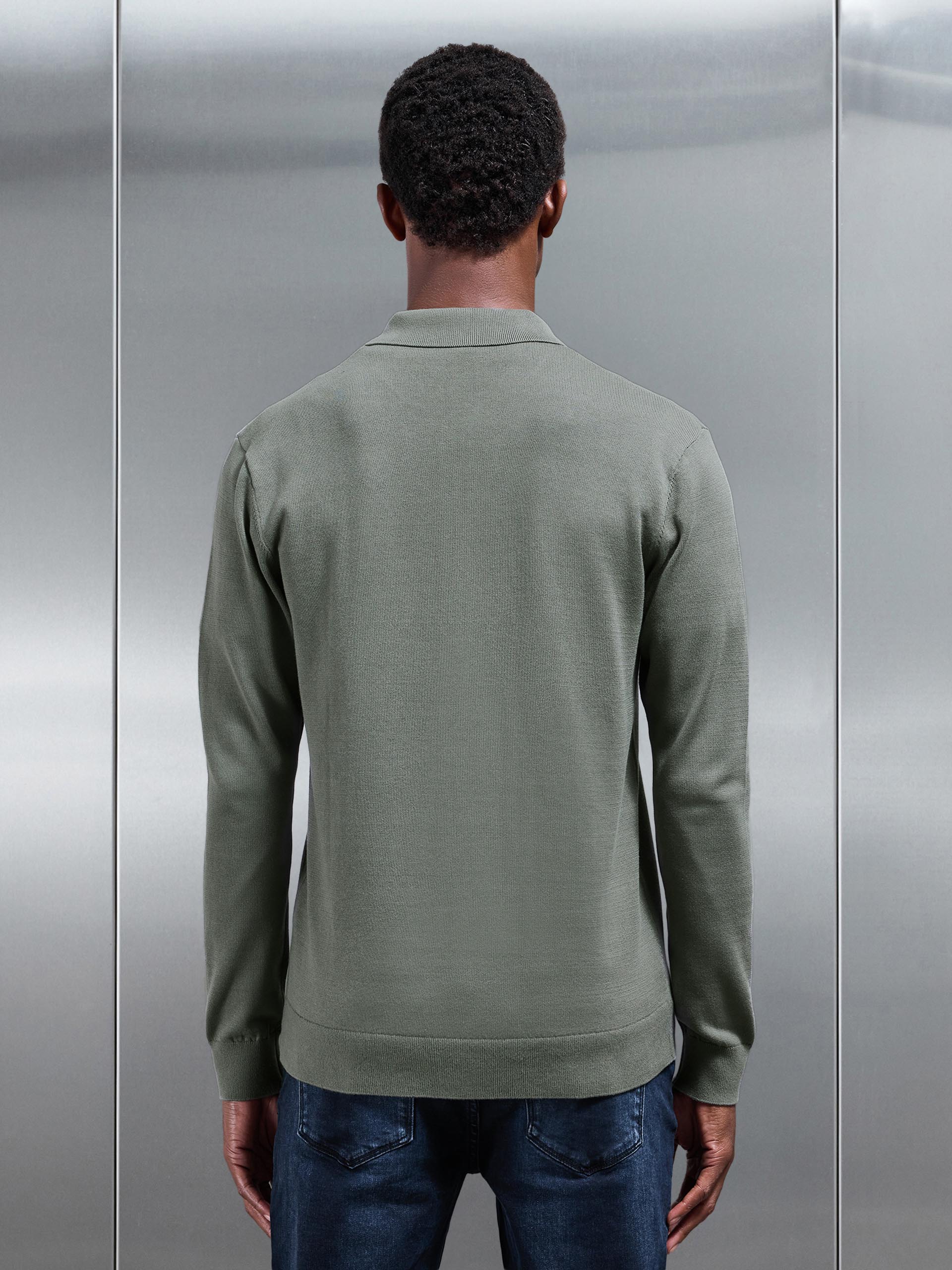 Cotton Knitted Button Through Shirt in Sage