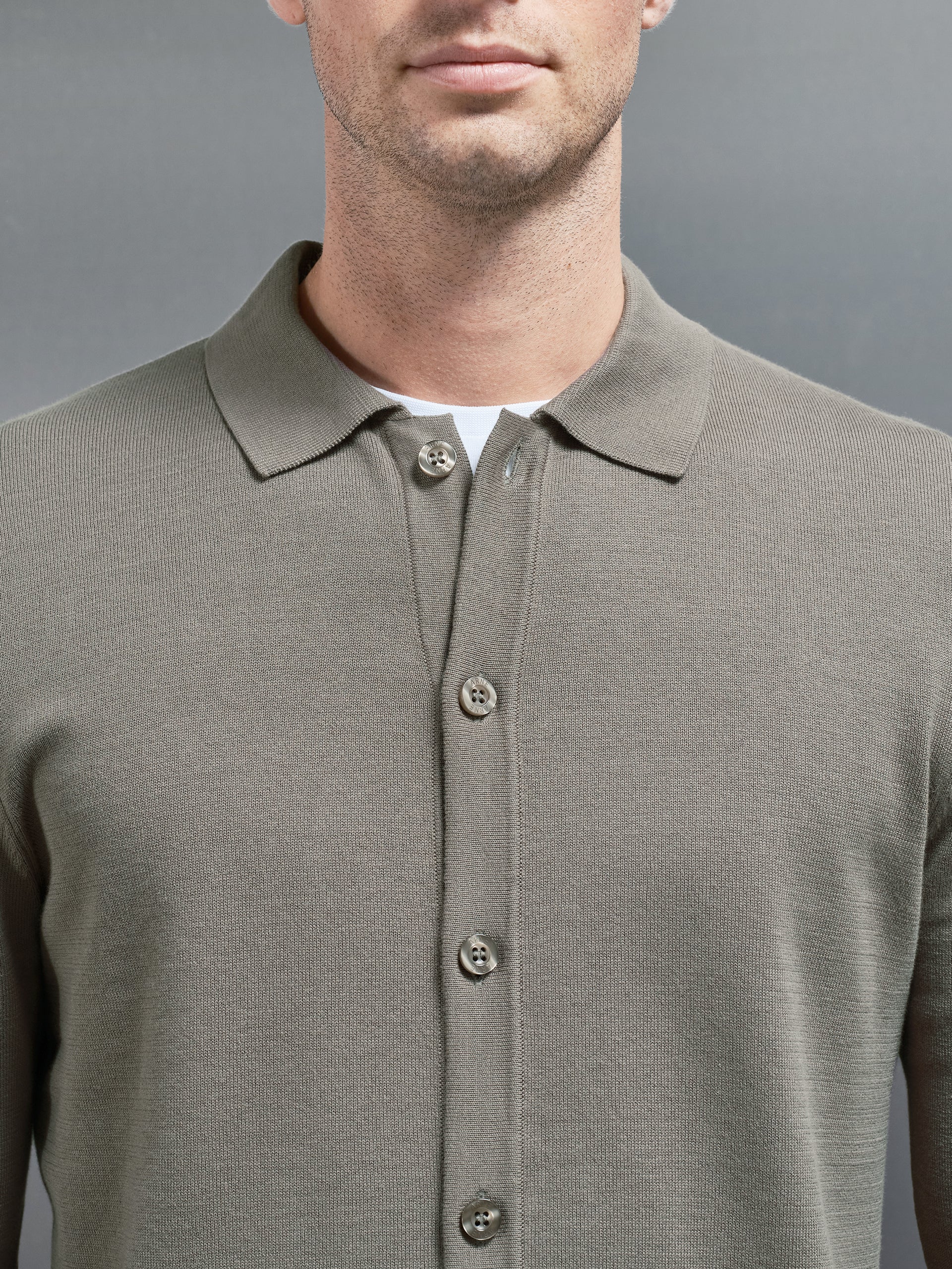 Cotton Knitted Button Through Shirt in Sage