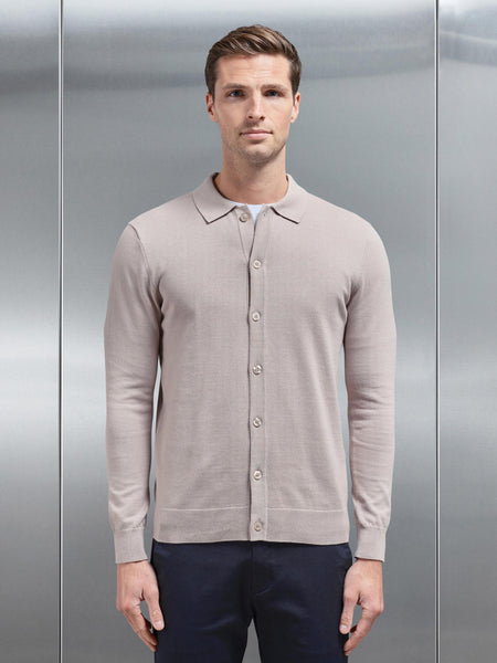 Cotton Knitted Button Through Shirt in Stone