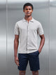 Cotton Knitted Button Through Short Sleeve Shirt in Stone