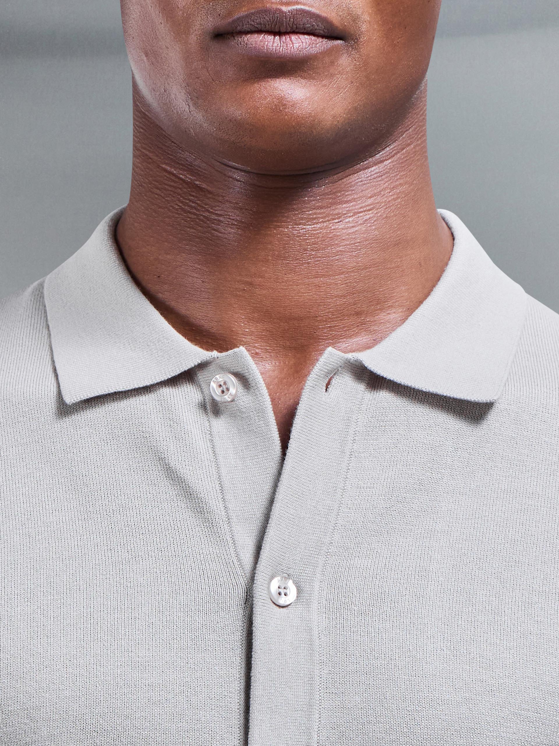 Cotton Knitted Button Through Short Sleeve Shirt in Stone