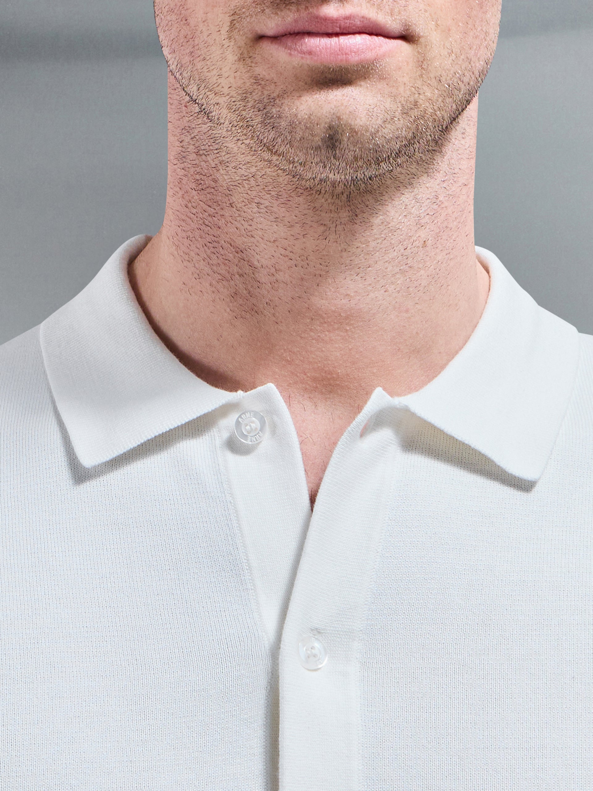 Cotton Knitted Button Through Short Sleeve Shirt in White