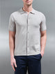 Cotton Knitted Button Through Short Sleeve Shirt in Stone