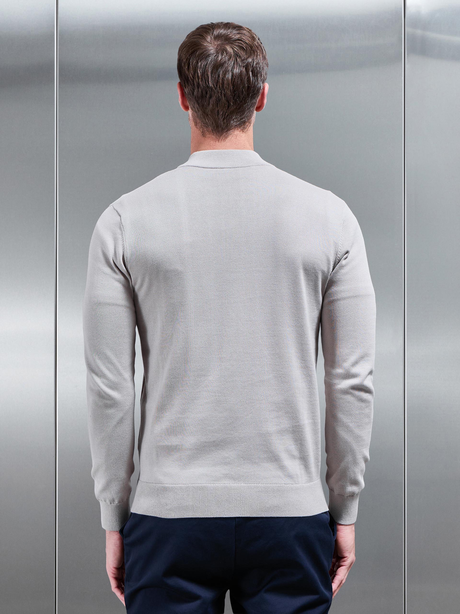 Cotton Knitted Colour Block Half Zip in Stone