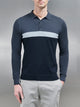 Cotton Knitted Colour Block Polo Shirt in Navy