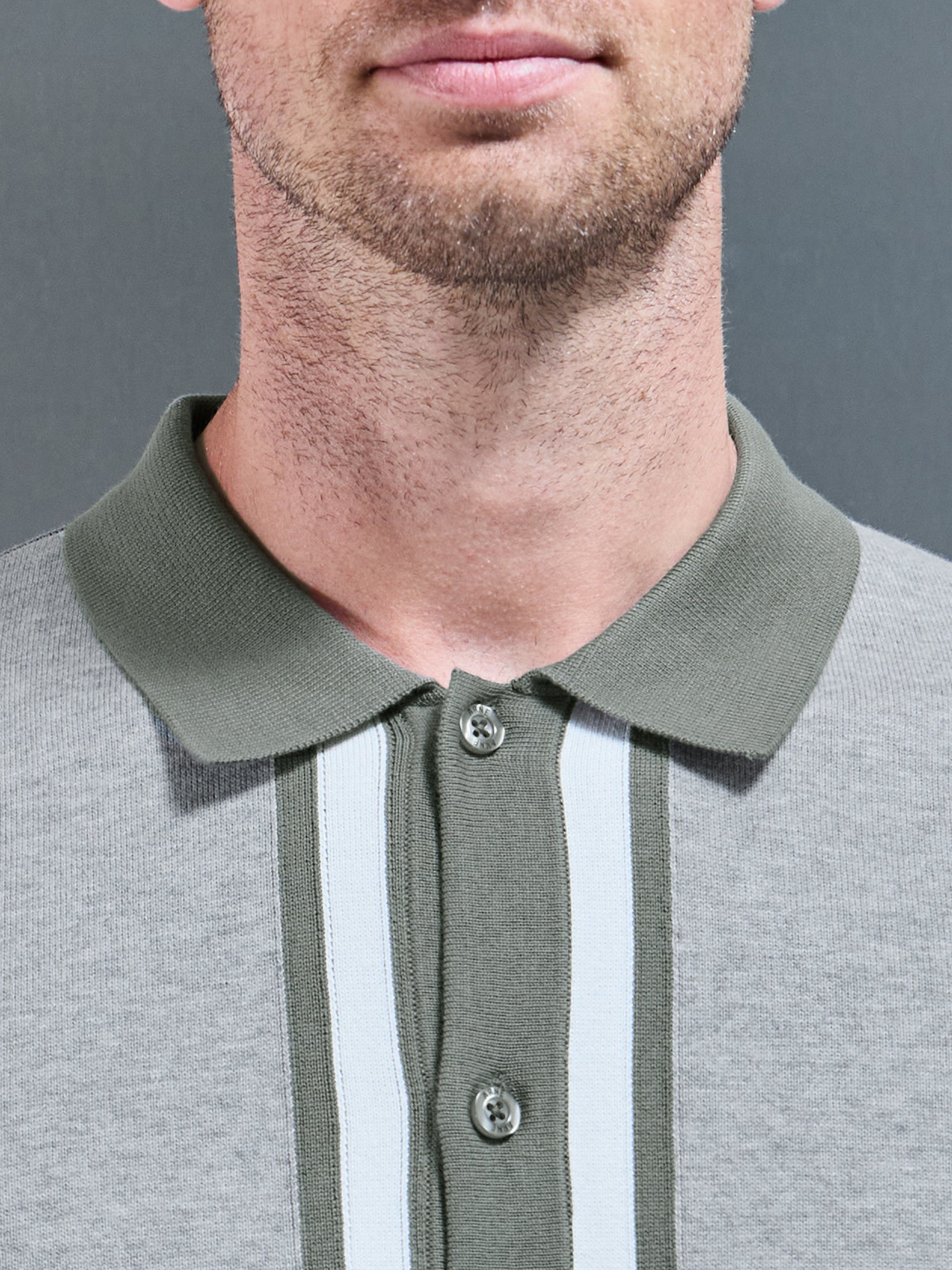 Cotton Knitted Colour Block Shirt in Olive