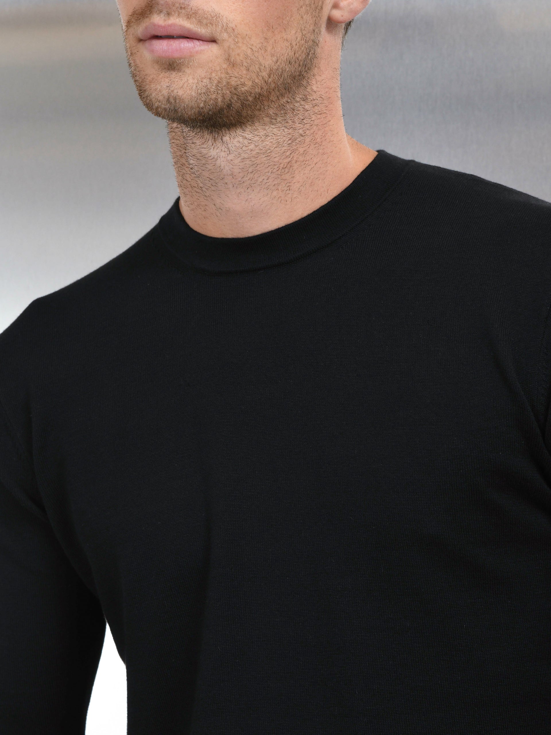 Cotton Knitted Crew Neck Sweatshirt in Black