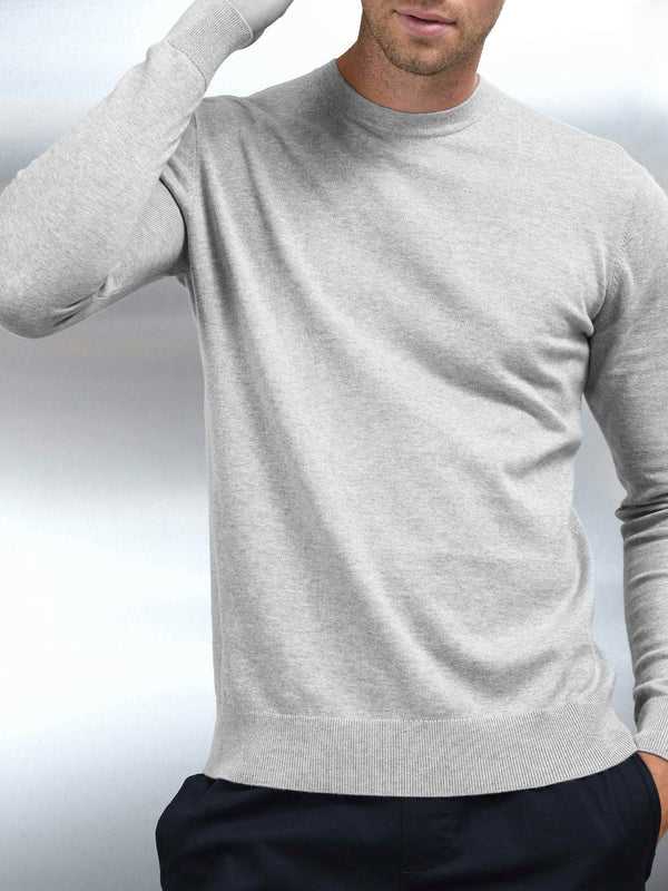 Cotton Knitted Crew Neck Sweatshirt in Marl Grey