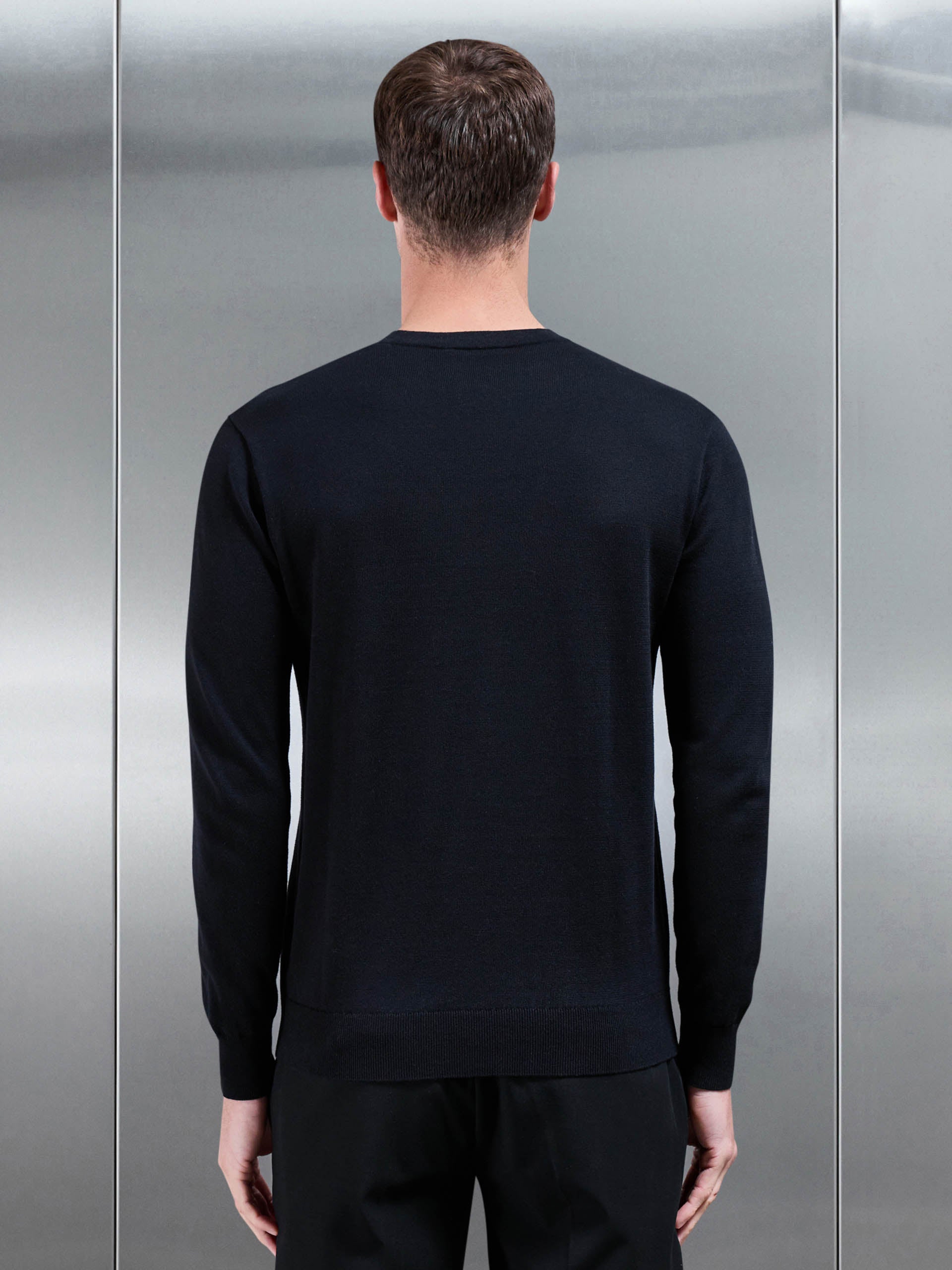 Cotton Knitted Crew Neck Sweatshirt in Black