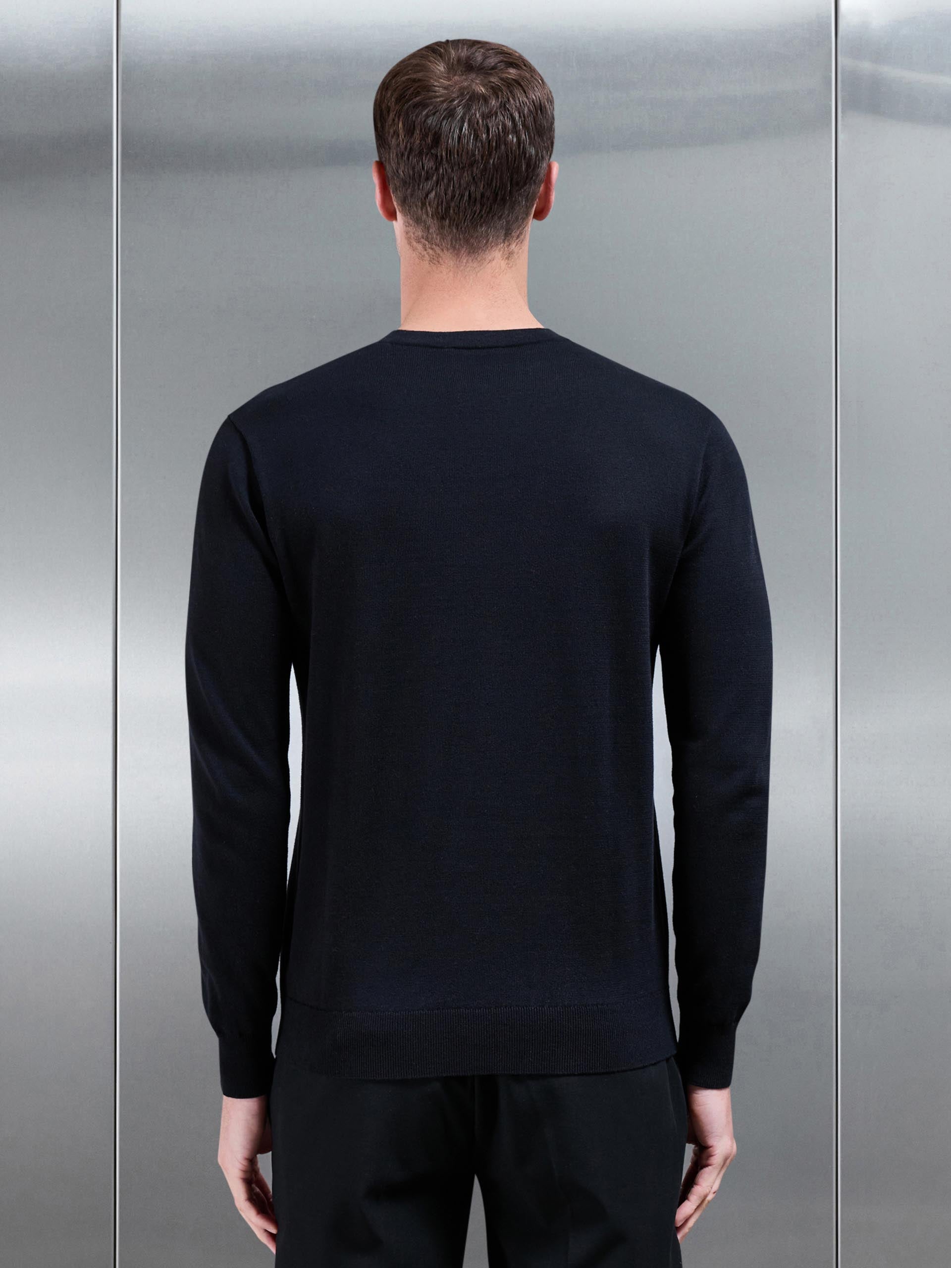 Cotton Knitted Crew Neck Sweatshirt in Black
