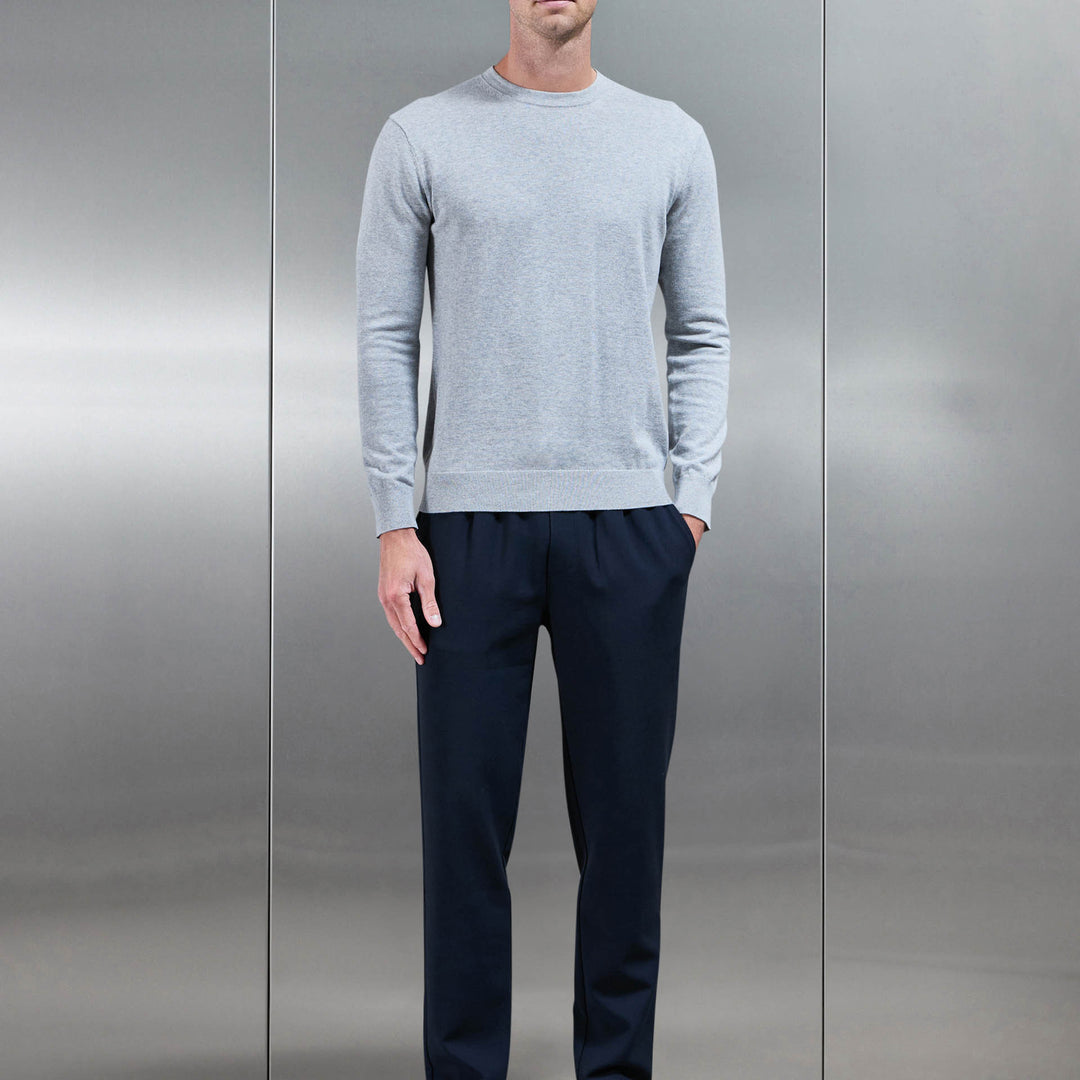 Cotton Knitted Crew Neck Sweatshirt in Marl Grey