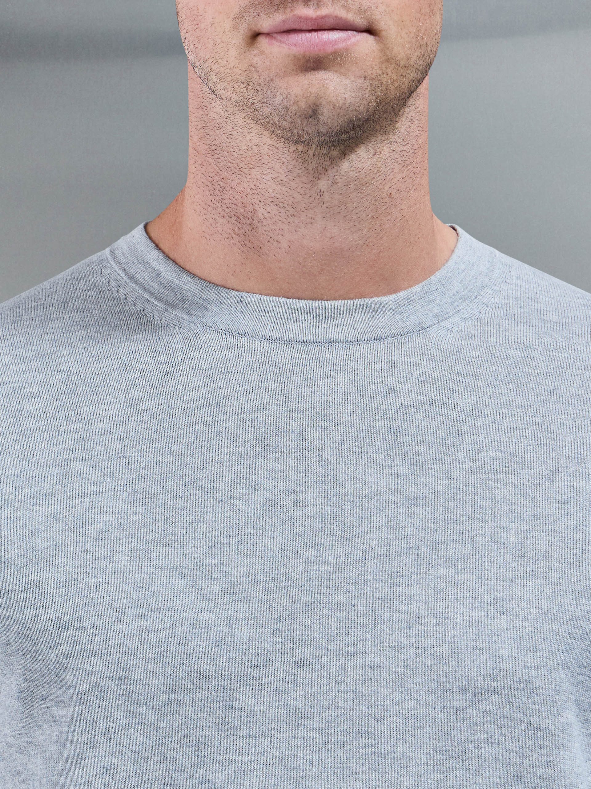 Cotton Knitted Crew Neck Sweatshirt in Marl Grey