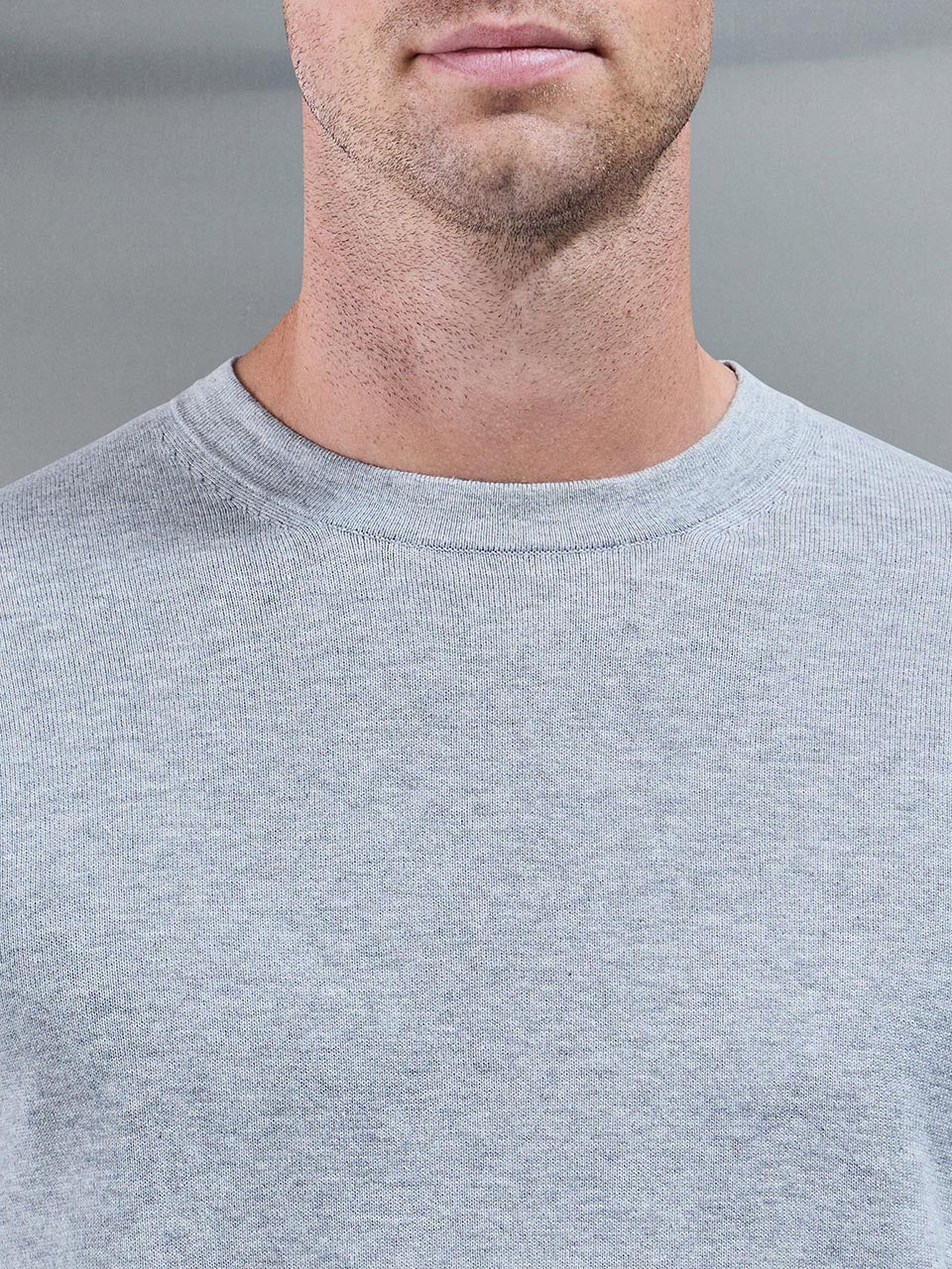Cotton Knitted Crew Neck Sweatshirt in Marl Grey