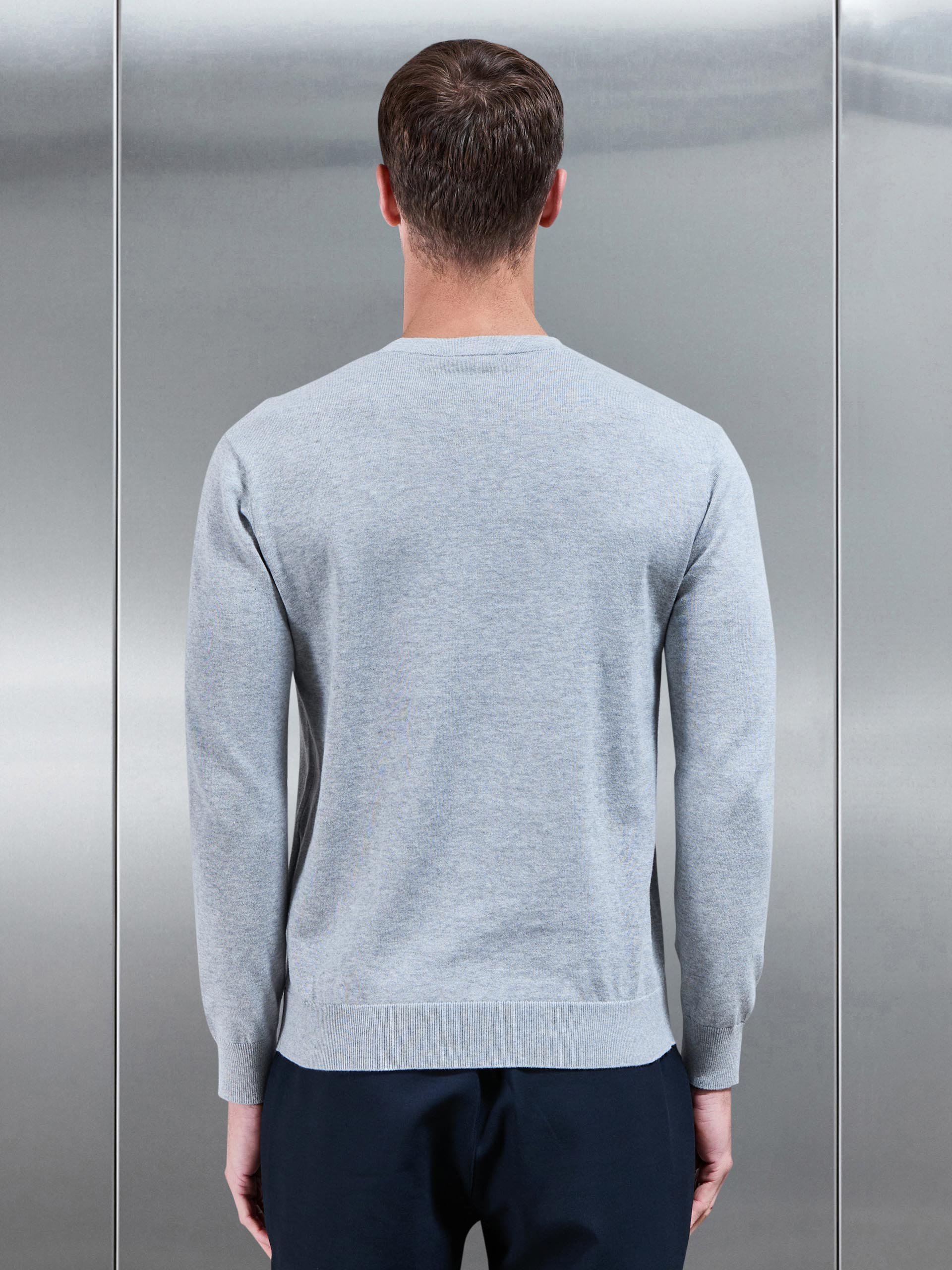 Cotton Knitted Crew Neck Sweatshirt in Marl Grey