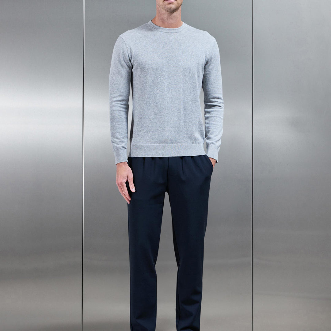 Cotton Knitted Crew Neck Sweatshirt in Marl Grey