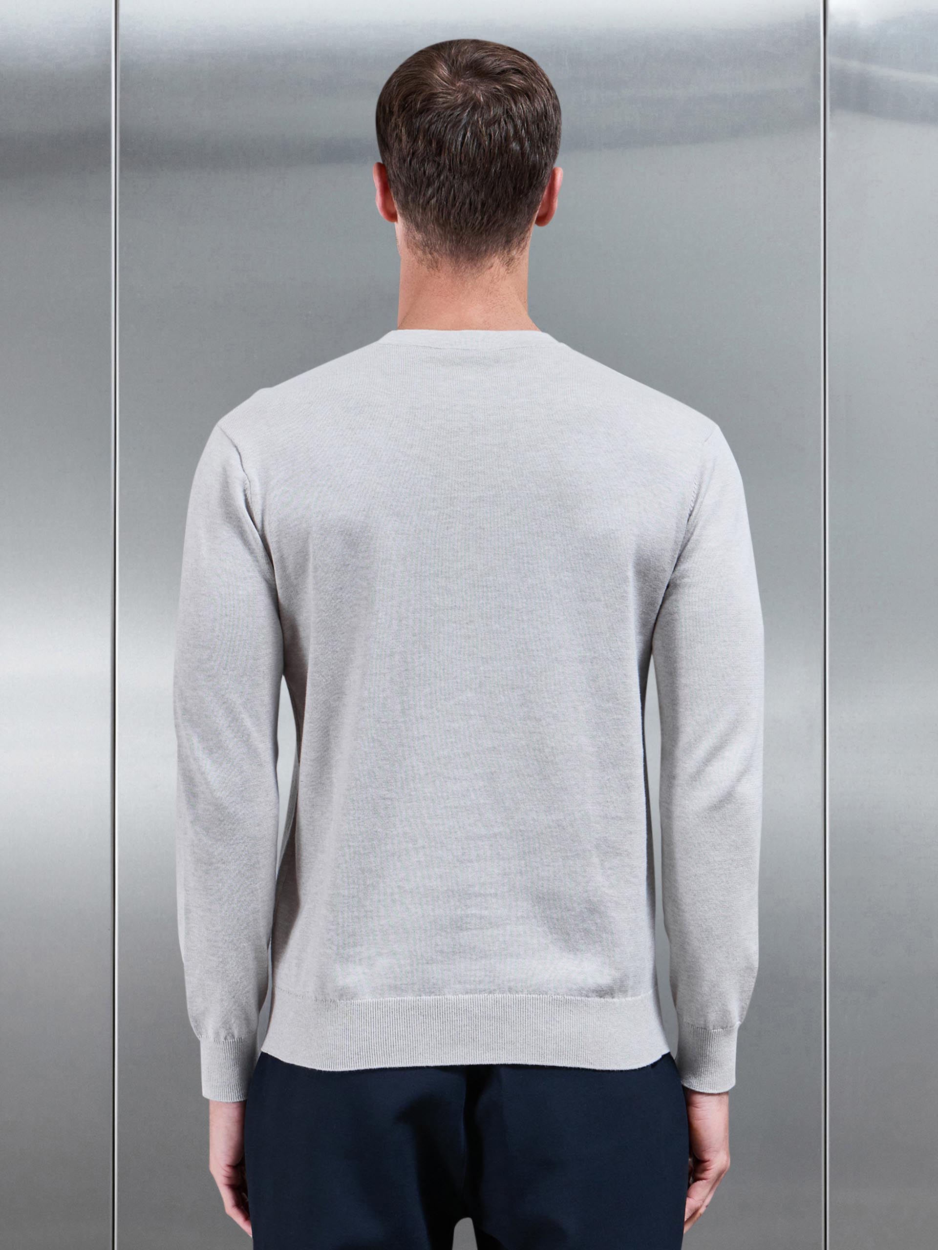 Cotton Knitted Crew Neck Sweatshirt in Oatmeal