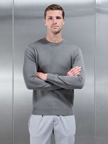 Cotton Knitted Crew Neck Sweatshirt in Sage