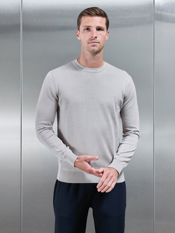 Cotton Knitted Crew Neck Sweatshirt in Stone