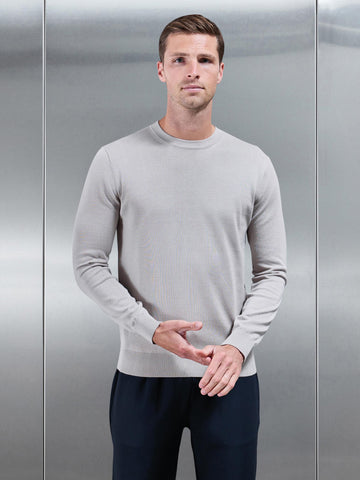 Cotton Knitted Crew Neck Sweatshirt in Stone