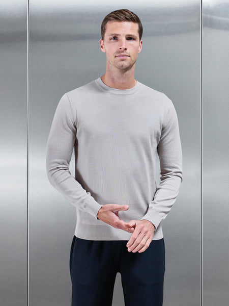 Cotton Knitted Crew Neck Sweatshirt in Stone