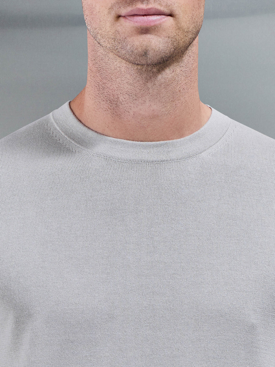 Cotton Knitted Crew Neck Sweatshirt in Stone
