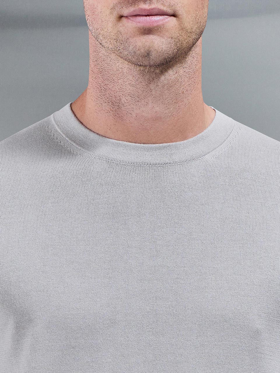 Cotton Knitted Crew Neck Sweatshirt in Stone