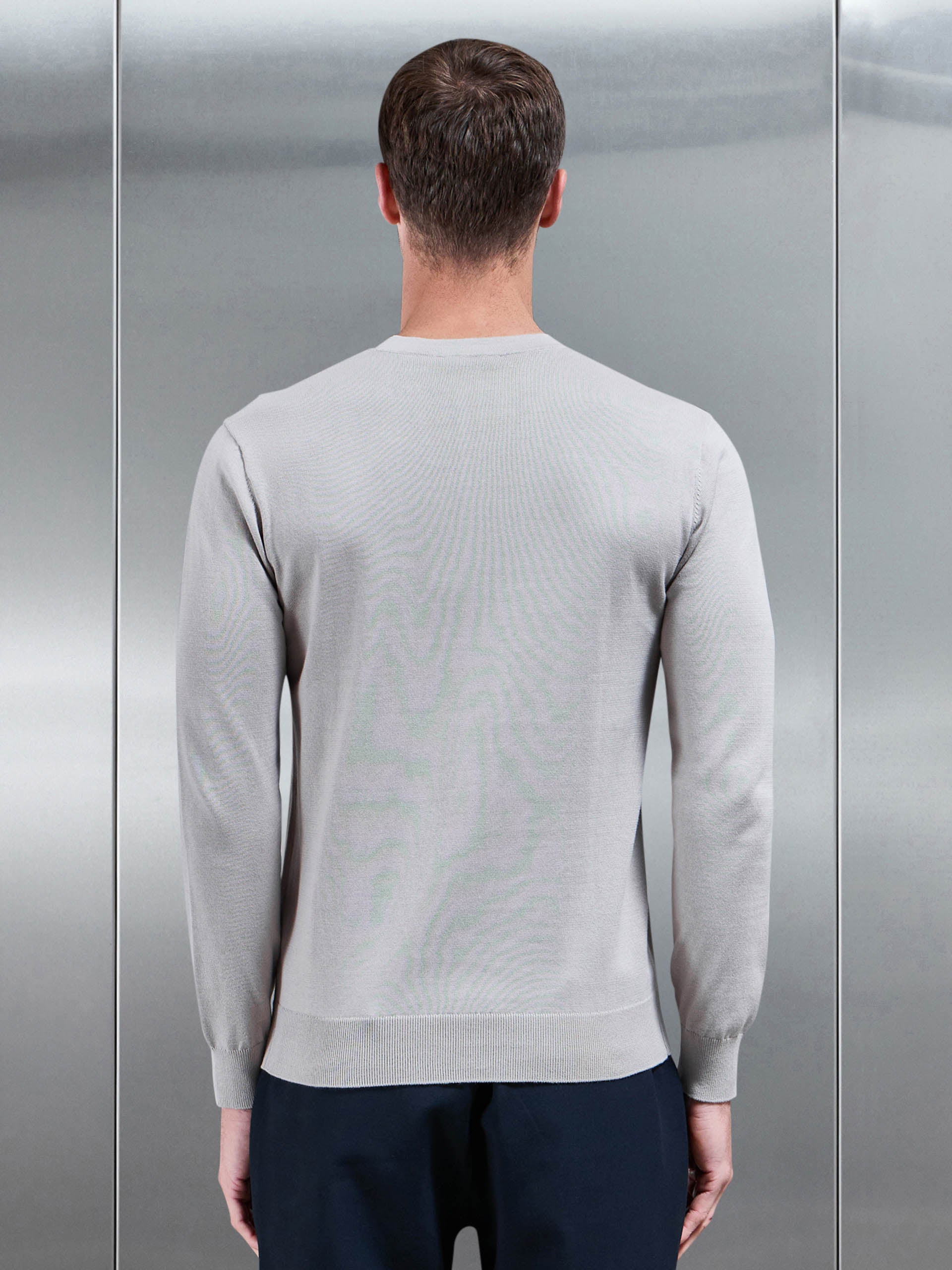Cotton Knitted Crew Neck Sweatshirt in Stone