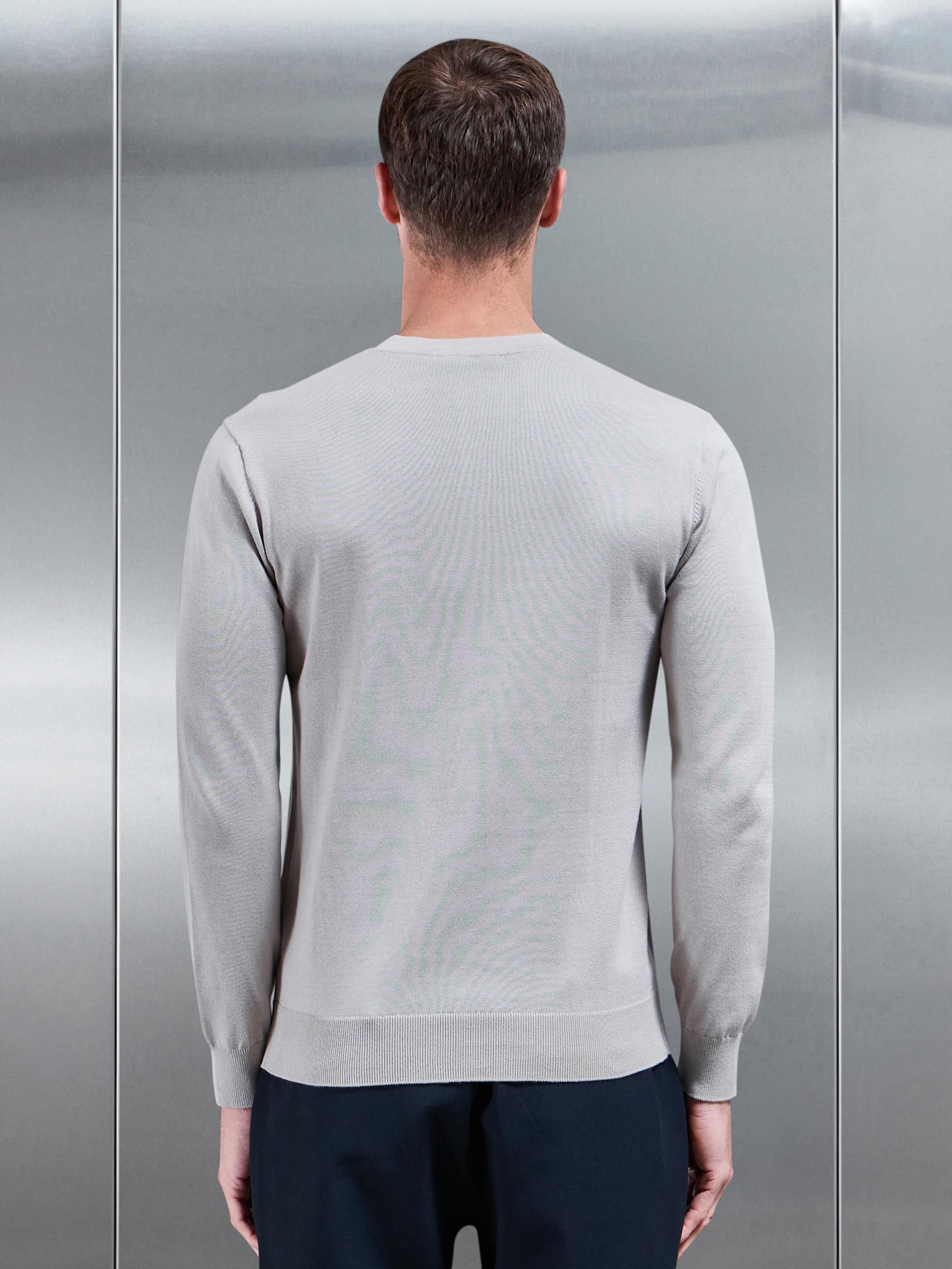 Cotton Knitted Crew Neck Sweatshirt in Stone