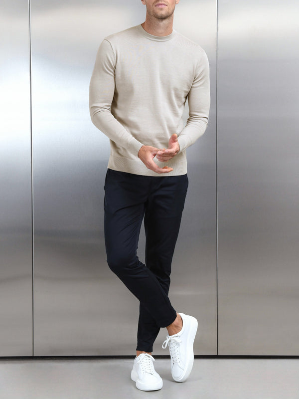 Cotton Knitted Crew Neck Sweatshirt in Stone