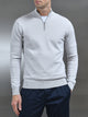 Cotton Knitted Half Zip Funnel Neck Jumper in Mid Grey