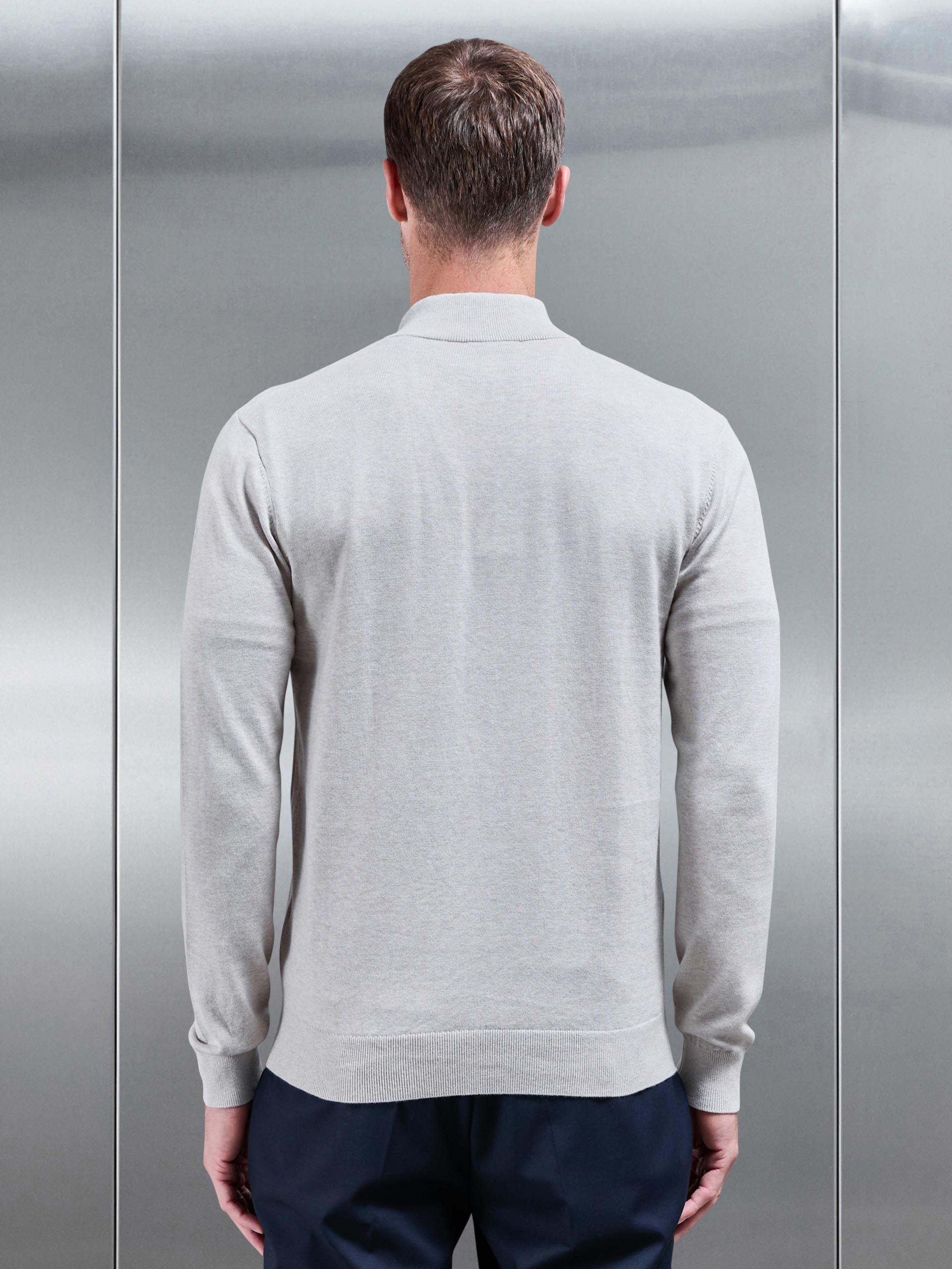 Cotton Knitted Half Zip Funnel Neck Jumper in Oatmeal