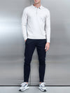 Cotton Knitted Long Sleeve Button Polo Shirt in Oatmeal