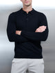 Cotton Knitted Long Sleeve Button Polo Shirt in Black