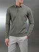 Cotton Knitted Long Sleeve Button Polo Shirt in Sage