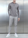 Cotton Knitted Long Sleeve Button Polo Shirt in Taupe