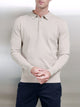 Cotton Knitted Long Sleeve Button Polo Shirt in Oatmeal