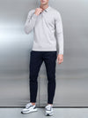 Cotton Knitted Long Sleeve Button Polo Shirt in Stone