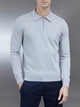 Cotton Knitted Long Sleeve Half Zip Polo Shirt in Marl Grey