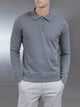Cotton Knitted Long Sleeve Half Zip Polo Shirt in Sage