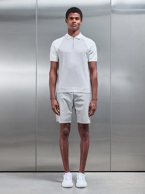 Cotton Knitted Raglan Colour Block Zip Polo Shirt in Mid Grey