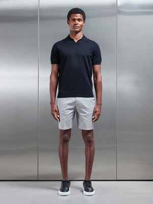Cotton Knitted Revere Collar Polo Shirt in Black