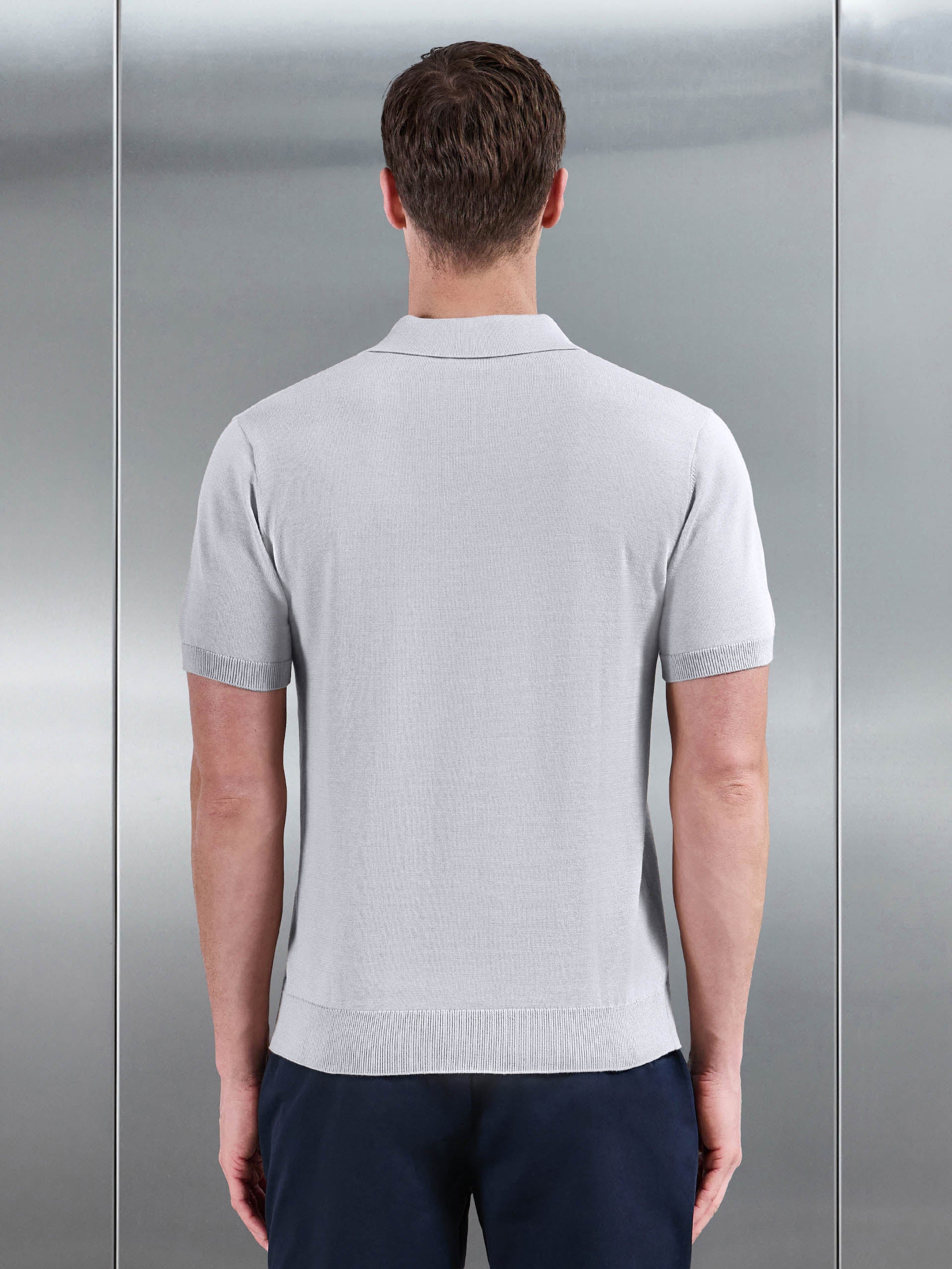 Cotton Knitted Revere Collar Polo Shirt in Stone