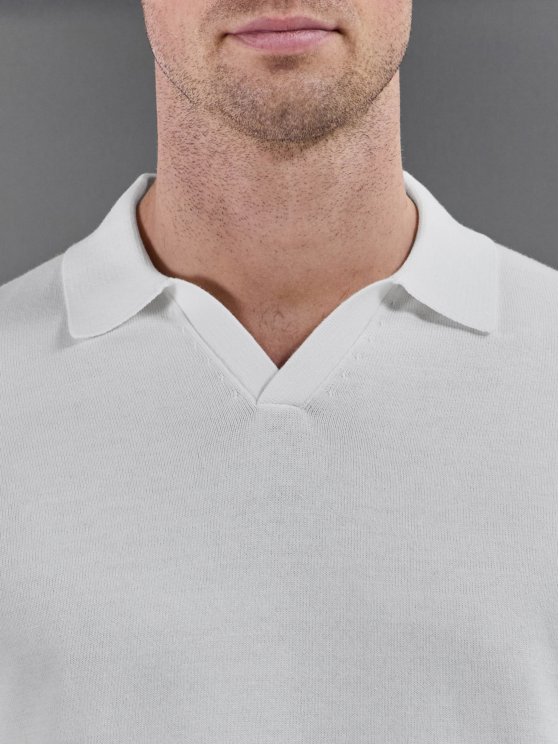 Cotton Knitted Revere Collar Polo Shirt in White