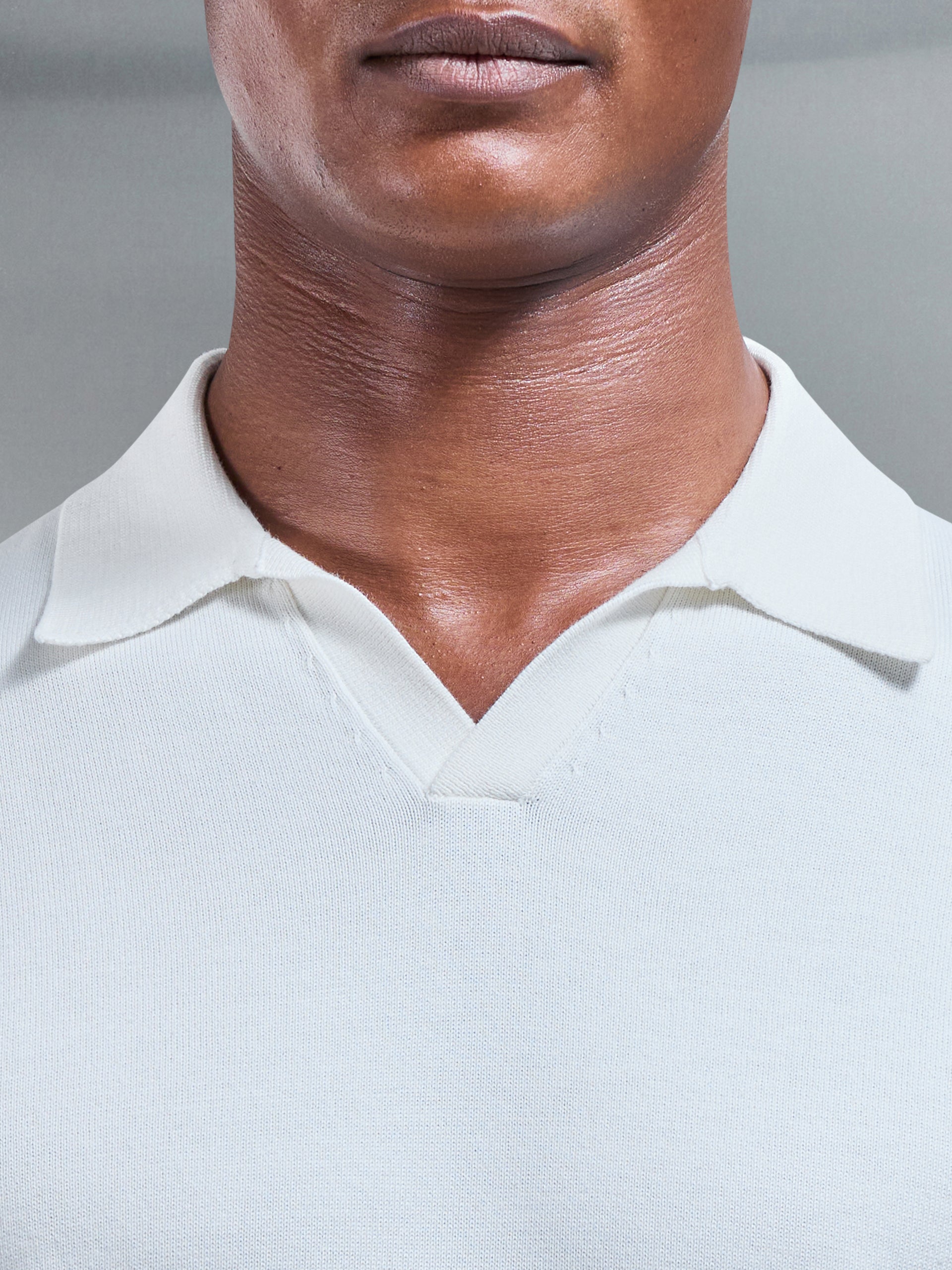 Cotton Knitted Revere Collar Polo Shirt in White