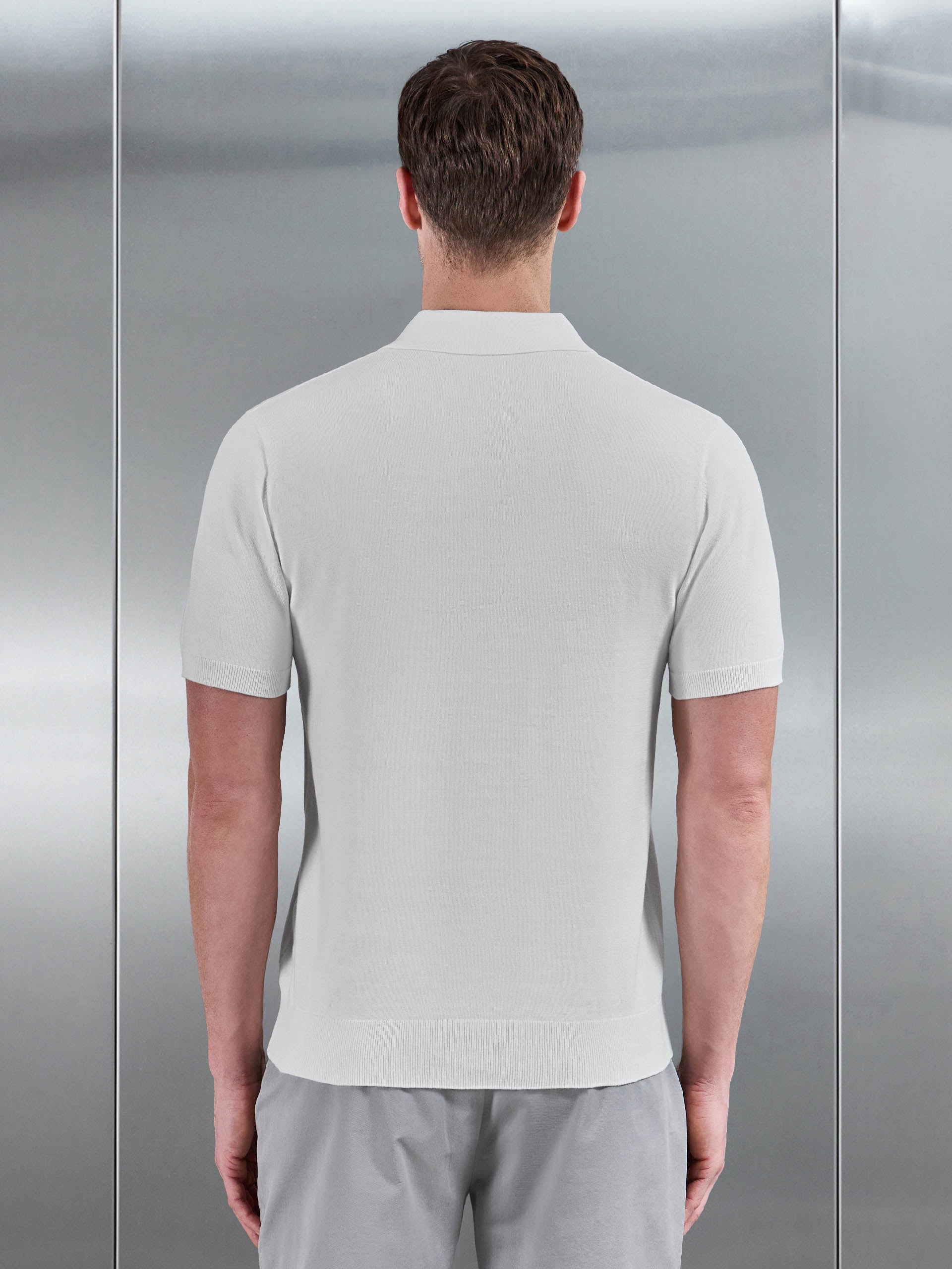 Cotton Knitted Revere Collar Polo Shirt in White