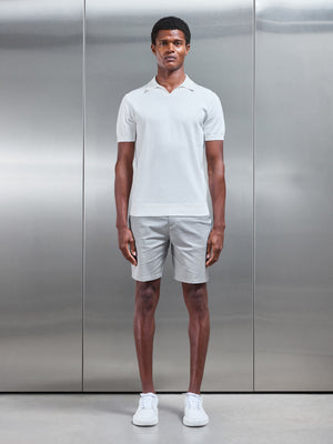 Cotton Knitted Revere Collar Polo Shirt in White