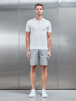 Cotton Knitted Revere Collar Polo Shirt in White